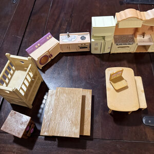 Sylanian Families Vintage Calico Critter’s Kitchen & Baby furniture sets 14 pcs
